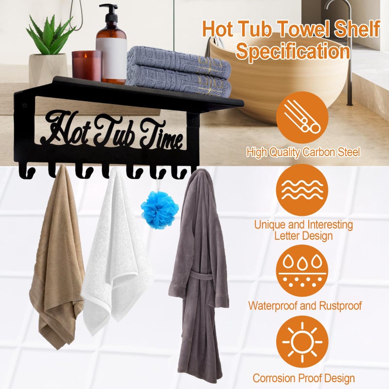 Topspeeder Hot Tub Towel Rack 8 Hooks Hot Tub Accessories with Shelf Bathroom Towel Holder Organizer Outdoor Wall Mount Decor in Bath Hot Spring Swim Pool Hotel - Image 3